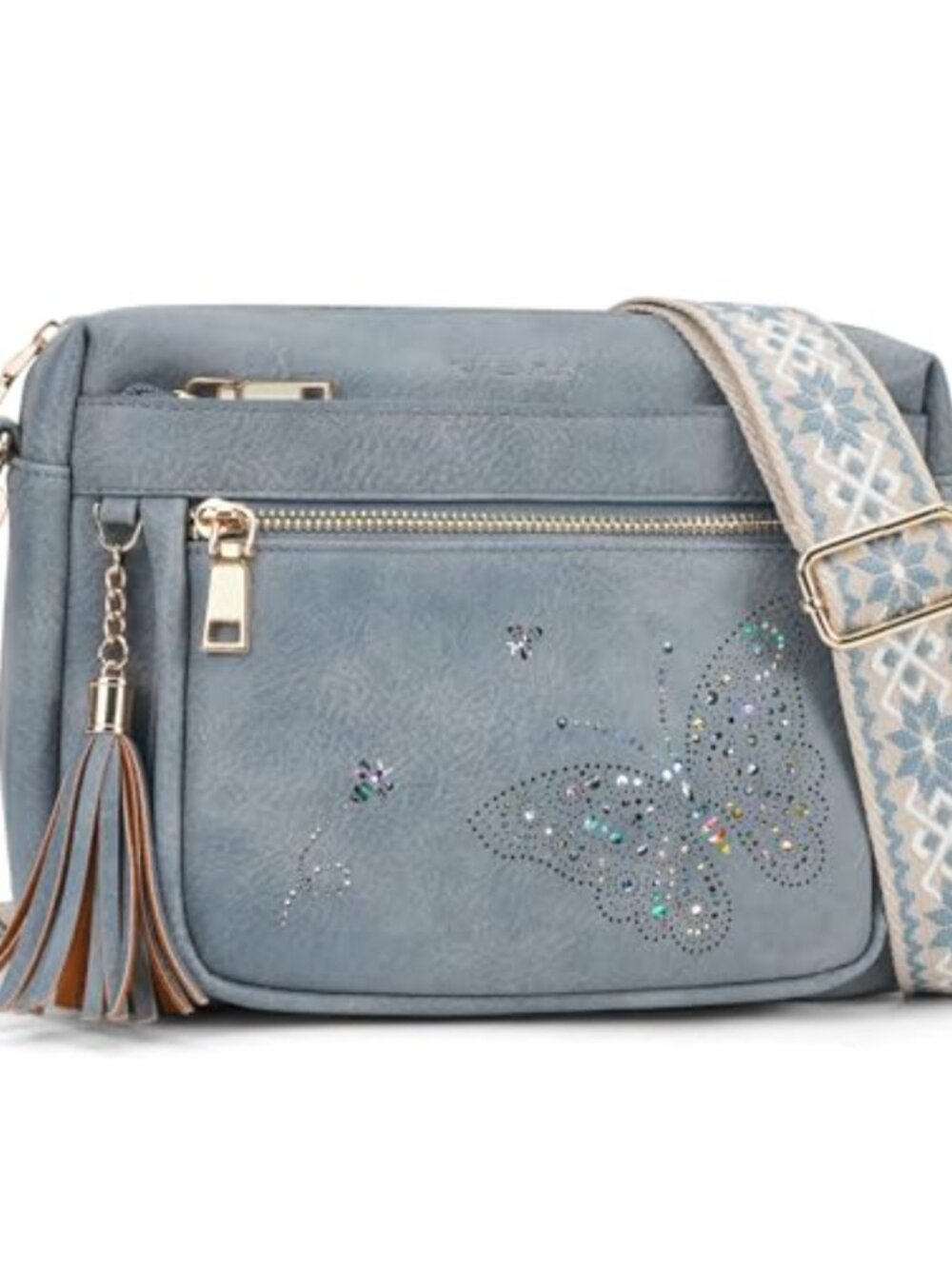Vegan Leather Butterfly Crossbody Bag Adjustable Strap